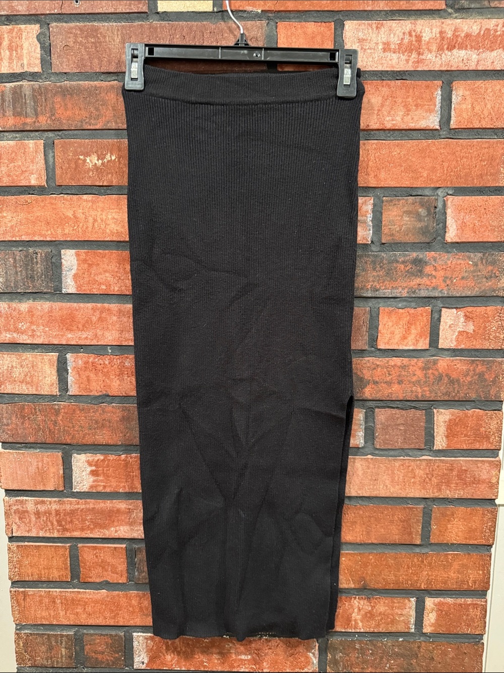 Black Ribbed Knit Midi Skirt - Women's